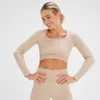 MP x Tatiana Nahtloses Croptop mit langen Ärmeln – Creme