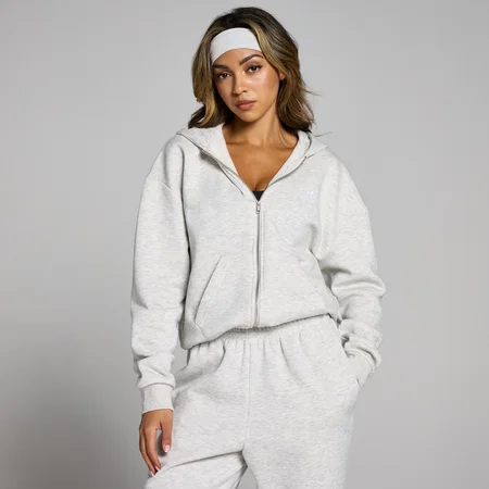 MP Damen Basics Kapuzenpulli mit durchgehendem Reißverschluss – Hellgrau