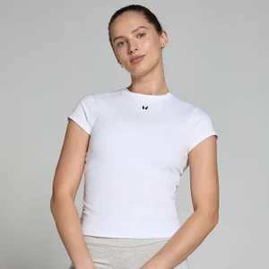 MP Damen Basics Körperbetontes Kurzarm-T-Shirt – Weiß - Size XXS