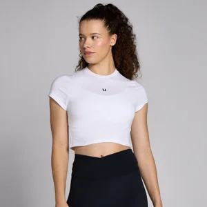 MP Damen Basics Körperbetontes Kurzarm-Crop-T-Shirt – Weiß - Size XL