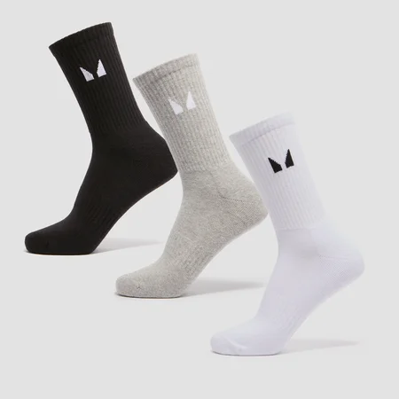 MP Unisex Crew-Socken (3er-Pack) – Weiß/Schwarz/Hellgrau
