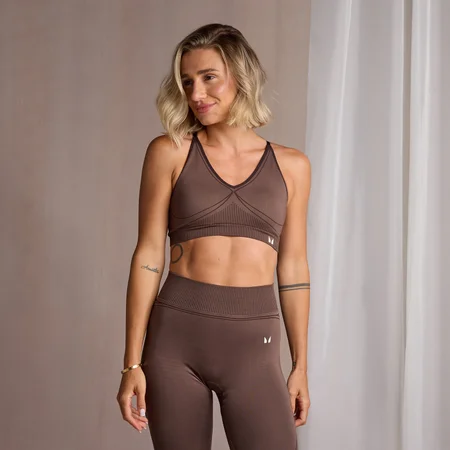 MP Damen Nahtloser Sport-BH mit V-Ausschnitt – Kaffee