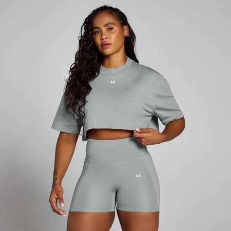 MP Damen Origin Super Crop Graphic T-Shirt – Fossilgrau
