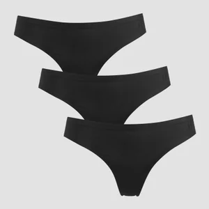 MP Women's Mid Rise No VPL Thong (3 Pack) - Black - Size L