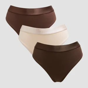 MP Damen Tanga mit Mittelhohem Bund (3er-Packung) – Dunkle Schokolade/Braun/Warmes Cremeweiß - Size XS