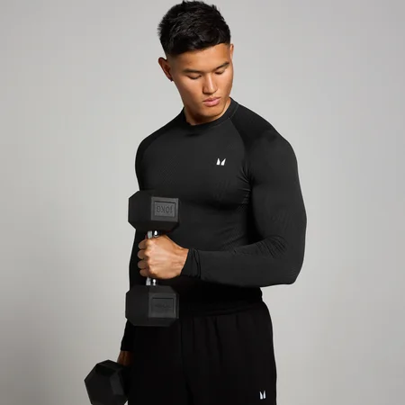 MP Herren Tempo nahtloses Langarmshirt mit Grafikelement – Schwarz