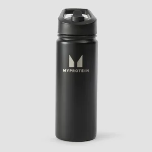 Myprotein Flip-Trinkhalmflasche aus recyceltem Metall, 500 ml – Schwarz - Colour Black