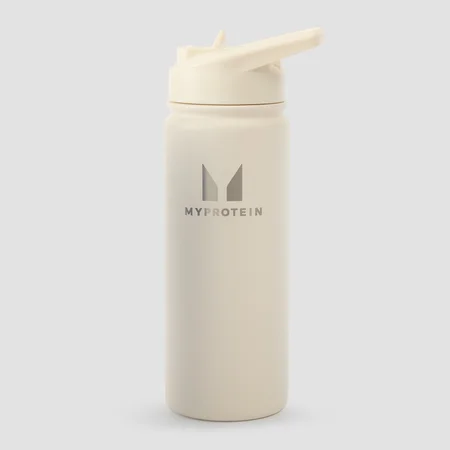 Myprotein Flip-Trinkhalm-Flasche aus recyceltem Metall, 500 ml – Naturcreme