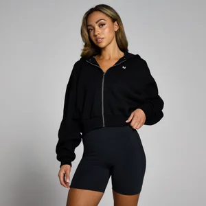 MP Damen Basics Kapuzenpulli mit verkürztem Schnitt und durchgehendem Reißverschluss – Schwarz - Size S