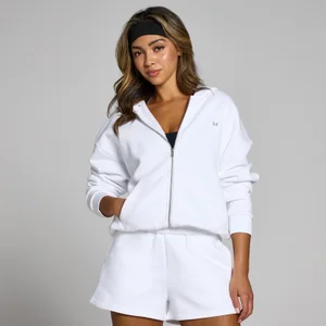 MP Damen Basics Kapuzenpulli mit durchgehendem Reißverschluss – Weiß - Size XL