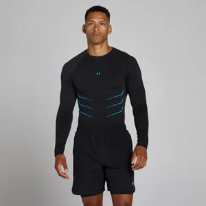 Lift nahtloses Langarm-Top in Muscle-Passform - Vintage-Schwarz/Power Blue - Size M