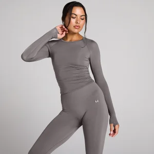 MP Damen Tempo Transparentes Langarmshirt mit Raffung – Dark Truffle - Size XS
