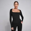 MP SculptForm Damen Langarm-Top mit eckigem Ausschnitt – Schwarz