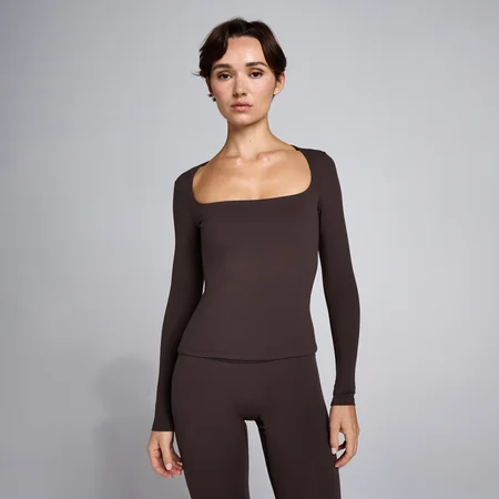 MP SculptForm Damen Langarm-Top mit eckigem Ausschnitt – Kakao