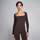 MP SculptForm Damen Langarm-Top mit eckigem Ausschnitt – Kakao