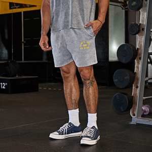 MP X Gold's Herren Washed Graphic Oversized Sweat Shorts - Steel Blue - Size M